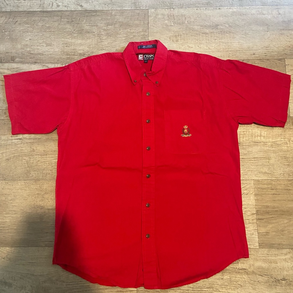 Chaps Men’s Red Button-Up Shirt Size Medium.